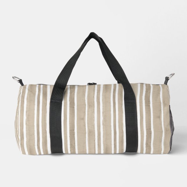 Stylish Taupe Hand Painted Striped Yoga Exercise Duffle Bag (Vorderseite)
