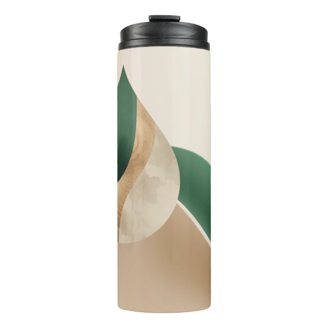 Stylish Teardrop Wave Beige and Green  Thermosbecher (Vorderseite)