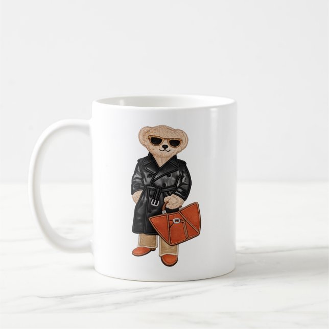 Stylish Teddy Bear Chic Trench Coat Bear Mug (Gauche)