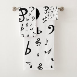Stylish Treble Clef Wave Black and White Badhandtuch Set