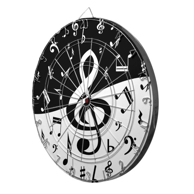 Stylish Treble Clef Wave Black and White Dartscheibe (Vorderseite rechts)