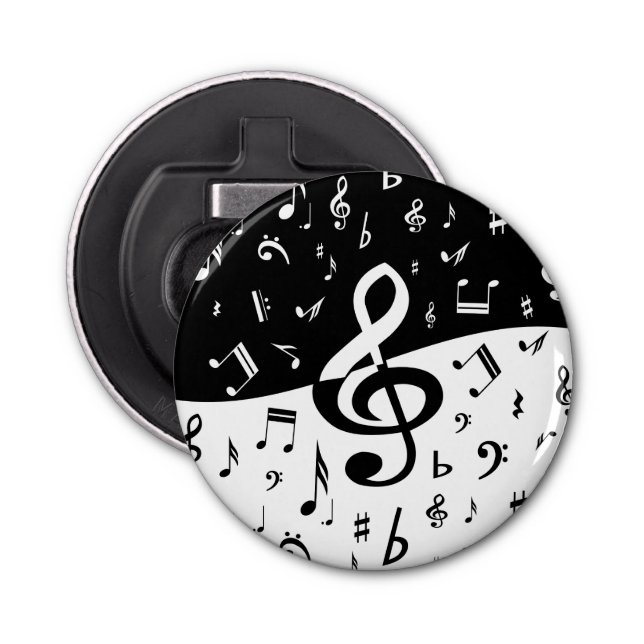 Stylish Treble Clef Wave Black and White Flaschenöffner (Vorderseite)