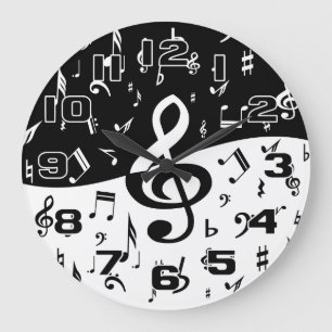 Stylish Treble Clef Wave Black and White Große Wanduhr