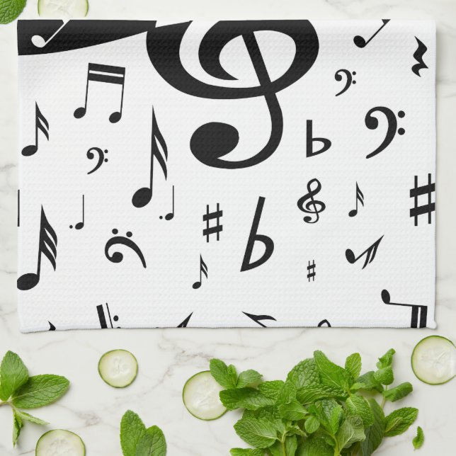 Stylish Treble Clef Wave Black and White Handtuch (Gefaltet)