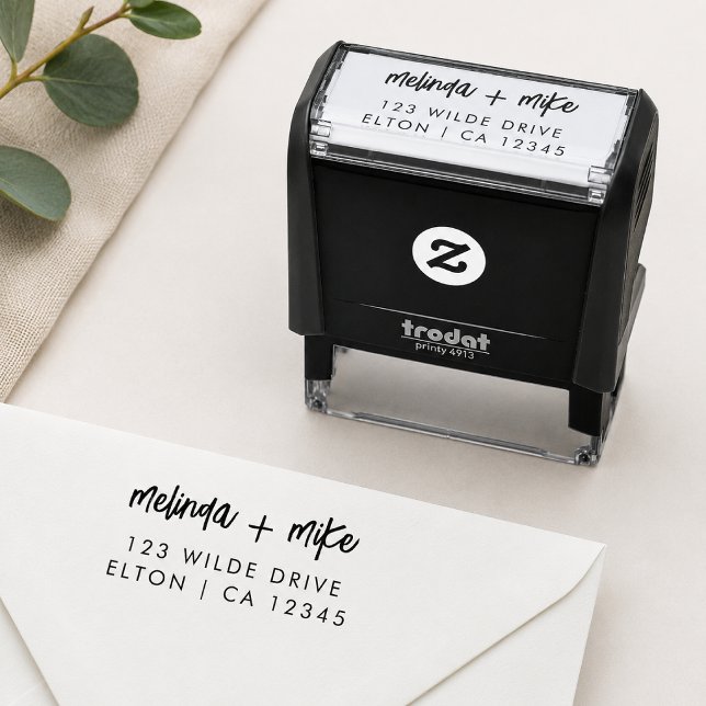 Stylish Trendy Couple | Script Wedding Address Permastempel (Custom return address stamp with couple names for wedding mail, cards, and daily envelopes.)