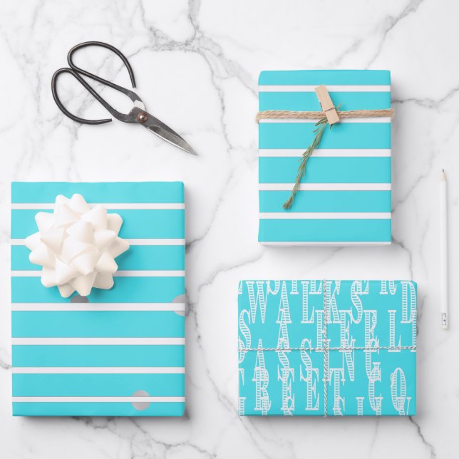  Stylish Turquoise & Silver Christmas Typography  Geschenkpapier Set (Vorderseite)