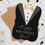 Stylish Tuxedo Happy Birthday Vater<br><div class="desc">Diese super stilvolle Geburtstagskarte ist perfekt für jeden Vater zum Geburtstag. Das Design verfügt über eine Tuxedo Anzug Jacke mit Goldfolie Effekt Bug Krawatte und trendige Typografie Formulierung, die leicht zu personalisieren ist. Die Kartenrückseite ist leer, aber Sie können auf der Rückseite durch Klicken auf die Schaltfläche Bearbeiten weitere Formulierungen...</div>