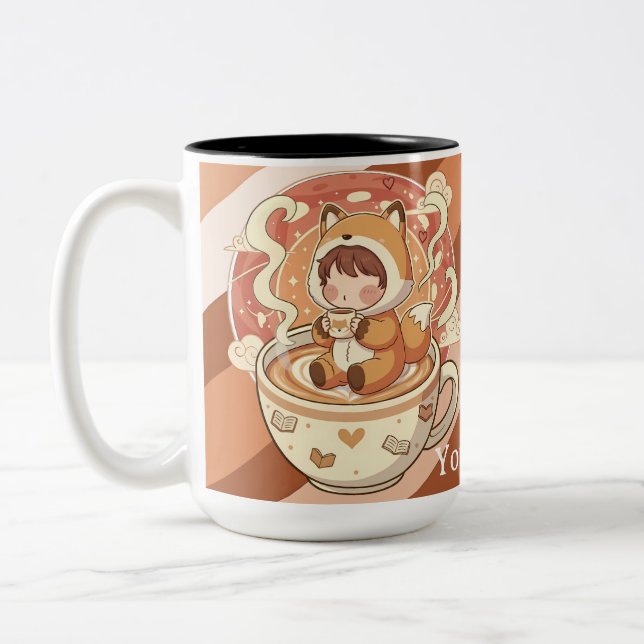 Stylish Two-Tone Fox Reading Mug Zweifarbige Tasse (Links)