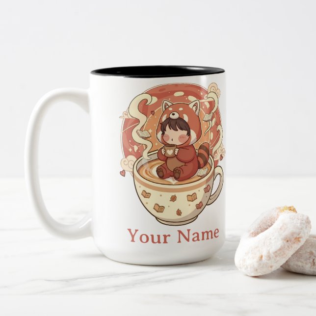  Stylish Two-Tone Red Panda Coffee Mug (Avec donut)