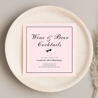 Stylish Typography Wine and Beer 30th Adult Party  Einladung