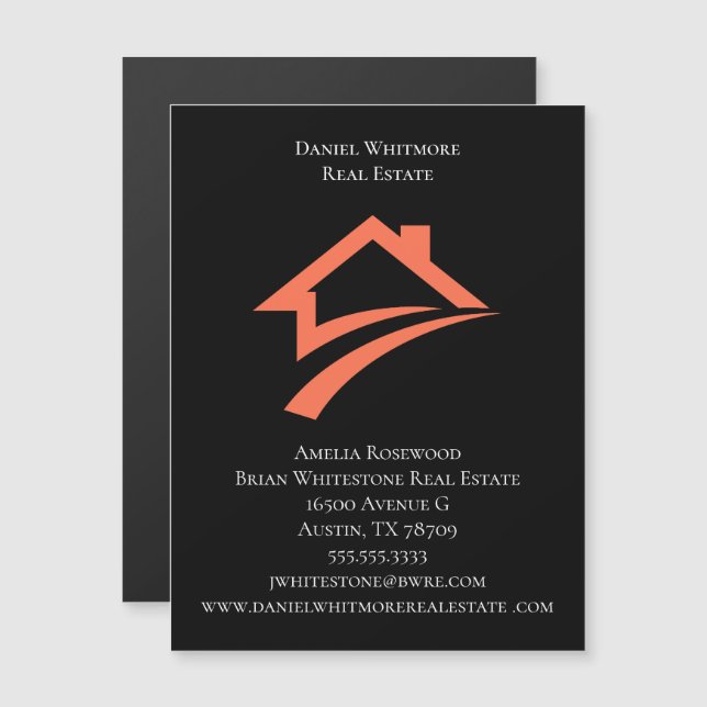 Stylish Unique Black Real Estate Agent Magnetkarte (Vorne/Hinten)