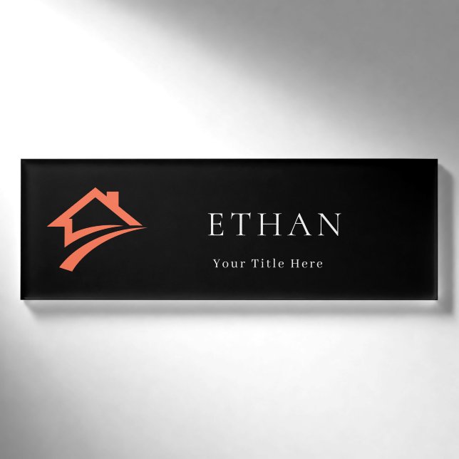 Stylish Unique Black Real Estate Agent Namenschild (Vorderseite)