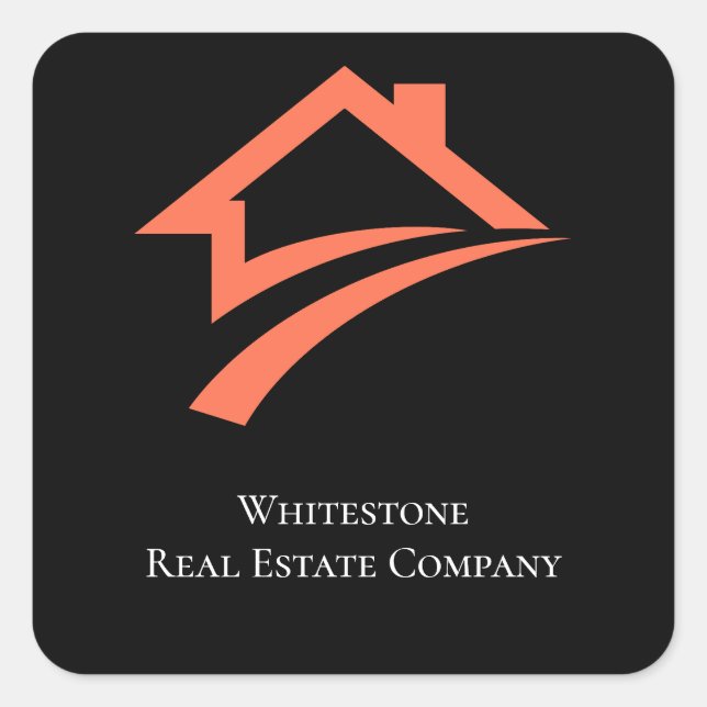 Stylish Unique Black Real Estate Agent Quadratischer Aufkleber (Vorderseite)