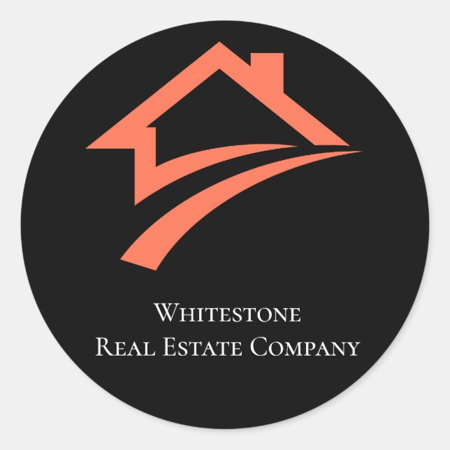 Stylish Unique Black Real Estate Agent Runder Aufkleber (Vorderseite)