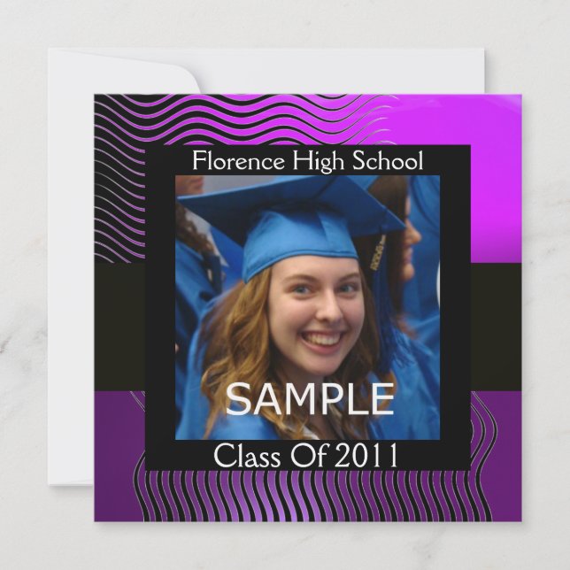 STYLISH WAVES FOTO TEMPLATE MONOGRAM, Schwarz Lila Einladung (Vorderseite)