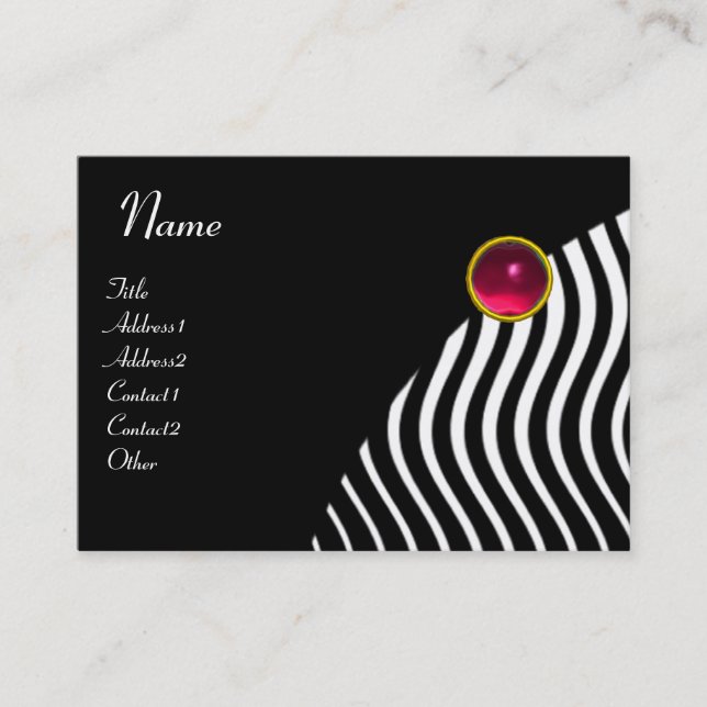 STYLISH WAVES MONOGRAM RUBY, schwarzweiß rosa Visitenkarte (Vorderseite)