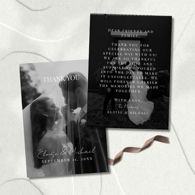 Stylish Wedding Photo Double-sided Thank You Dankeskarte (Thank guests for celebrating your special day with this Stylish Wedding Photo Double-sided Thank You)