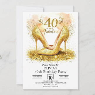 Stylish Whimsical Digital Gold 40. Geburtstag Einladung