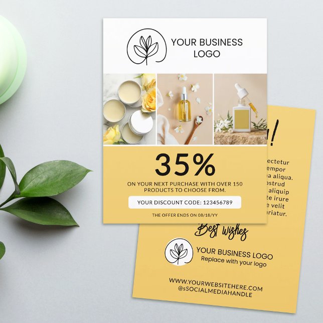 Stylish Yellow Marketing Discount Code Flyer (Von Creator hochgeladen)