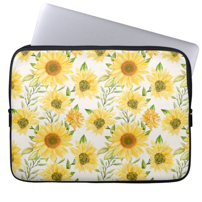 Stylish yellow sunflowers pattern laptop sleeve (Vorderseite)