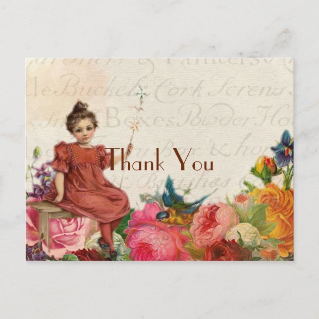 Stylish Young Vintag Girl Vielen Dank Postkarte (Vorderseite)