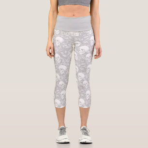 Stylishe Pastell-Gotische Taubengrau-Totenkopf-Blu Capri Leggings