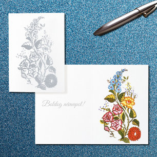 Stylishes Kalocsai  -  Luxus Silber auf Weiß Folienkarte