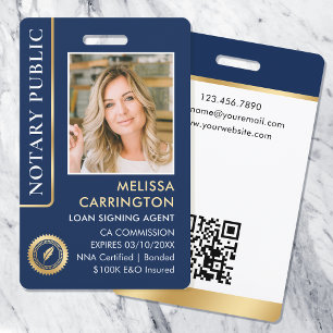 Stylishes Notar-Public-Foto QR-Code-ID Navy Gold Ausweis