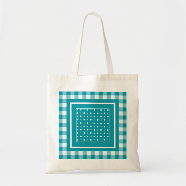 StylishTote Bag, Aquamarine Polka Dots und Karo Gi Tragetasche (Vorne)