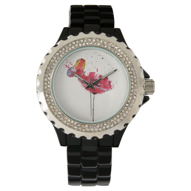 Stylisierte Blume aus Aquarellmohn Armbanduhr (Vorderseite)