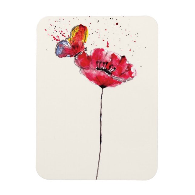 Stylisierte Blume aus Aquarellmohn Magnet (Vertikal)