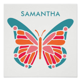 Stylisierte Butterfly-individuelle Name-Poster Poster