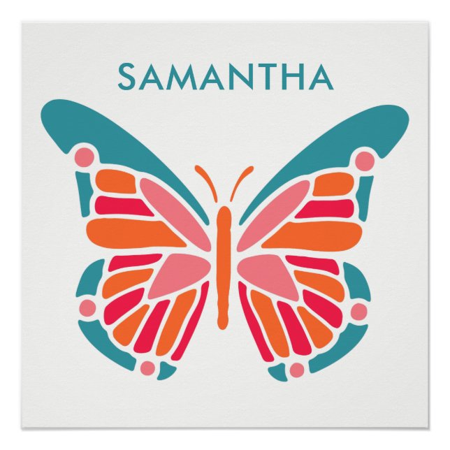 Stylisierte Butterfly-individuelle Name-Poster Poster (Vorderseite)