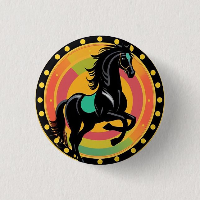 Stylisierte Illustration eines Schwarzen Pferdes Button (Vorderseite)