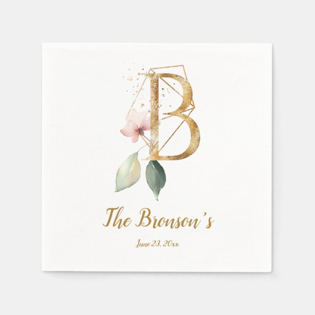 Stylisierte Letter B Floral Wedding Napkins Serviette (Vorderseite)