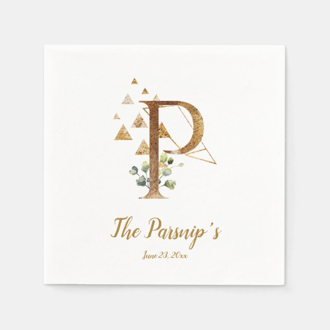 Stylisierte Letter P Floral Wedding Napkins Serviette (Vorderseite)