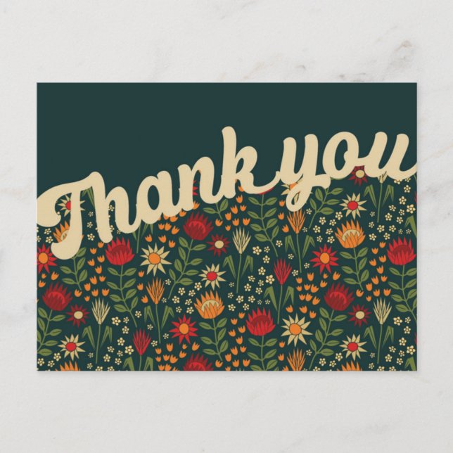 Stylisierte Protea Floral Millefleur Vielen Dank Postkarte (Vorderseite)