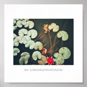 Stylisierte Red Green Water Lily Blume Pflanze Pos Poster