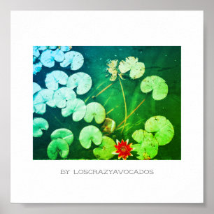 Stylisierte Red Green Water Lily Blume Pflanze Pos Poster