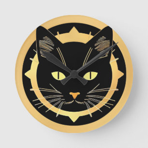 Stylisierte Schwarze Katze-Illustration Runde Wanduhr
