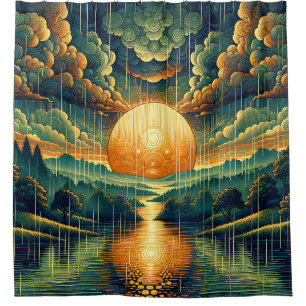 "Stylisierte Sonnenuntergänge mit Reflektionen von Duschvorhang