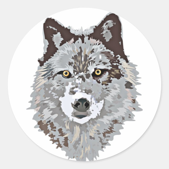 Stylisierte Wolf Head Runder Aufkleber (Vorderseite)