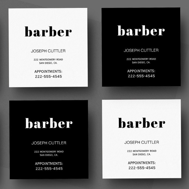 Stylist aus schwarzem und weißem Friseur, einfach, Quadratische Visitenkarte (Von Creator hochgeladen)