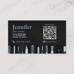 Stylist Black Bale Blue Business Card mit QR Code Visitenkarte