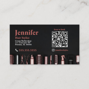 Stylist Black Rose Gold Business Card mit QR Code Visitenkarte