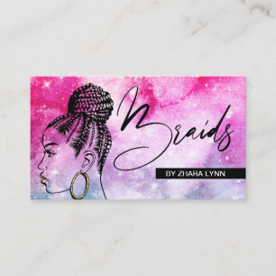 Stylist Braider Salon Braids Pink Aquarellon  Visitenkarte