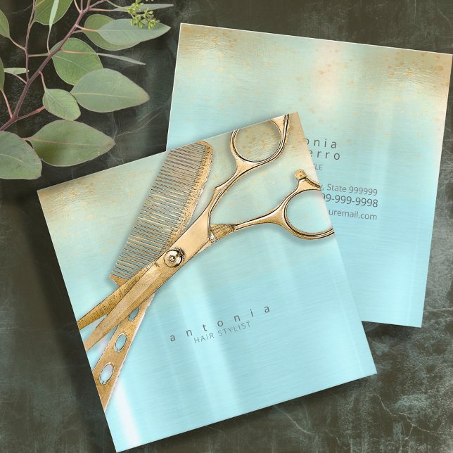 Stylist Gold/Aquamarin Sq ID814 Quadratische Visitenkarte (Von Creator hochgeladen)