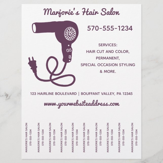 Stylist im Friseur Flyer, Abreißen von Streifen Flyer (Vorne)