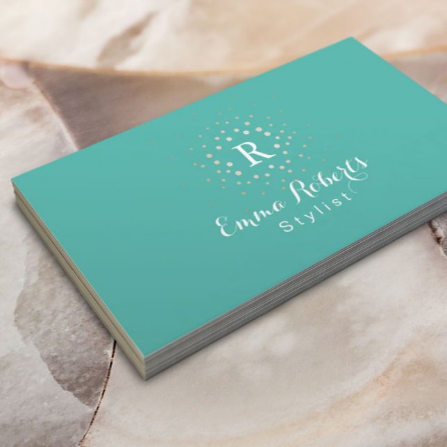 Stylist Monogram Türkis QR Code Visitenkarte (Von Creator hochgeladen)