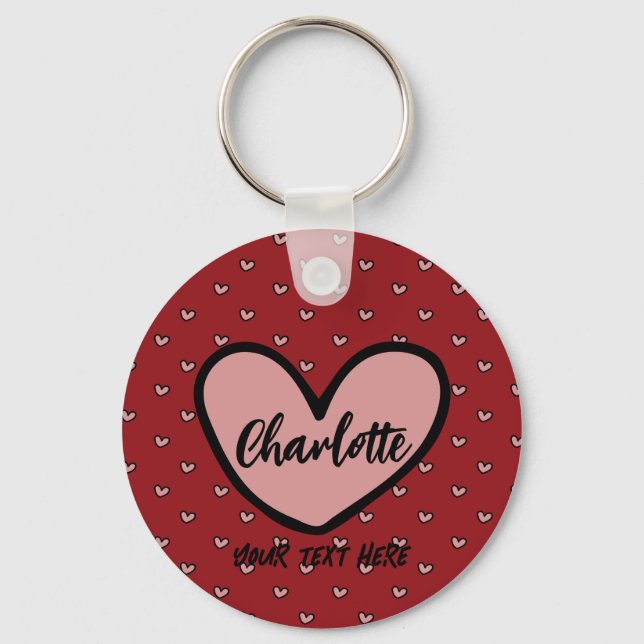 Stylist Niedlich Sweet Red Heart Pattern Monogramm Schlüsselanhänger (Vorderseite)